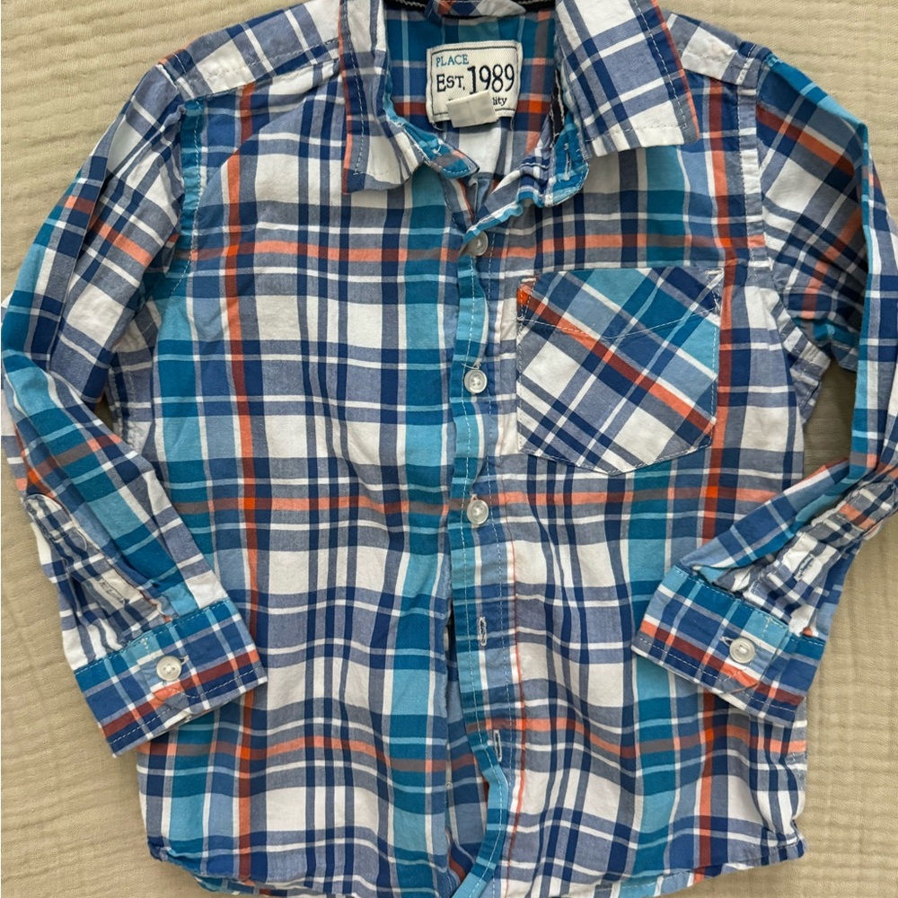 2T Blue and Orange Plaid Button Down Shirt